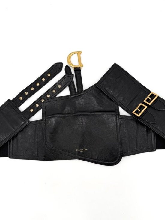 Dior Waist Bag Saddle Belt Bag Leather Black Gold - Picture 2 of 6
